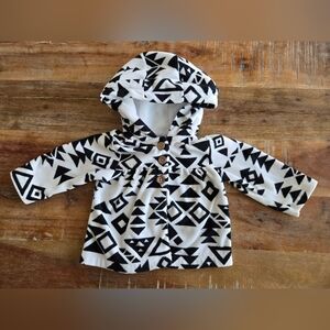Plush Geometric Black and White Hooded Jacket